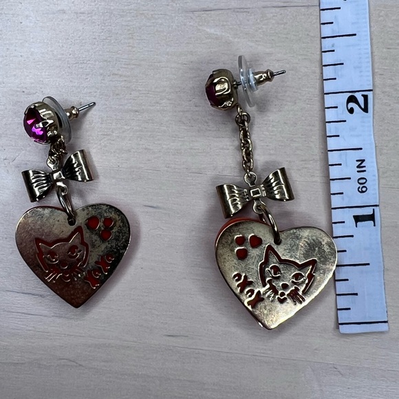 Rare Betsey Johnson xoxo Dangle Cat Earrings - Picture 3 of 4